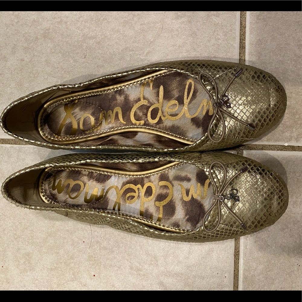 Sam Edelman Felicia Ballet Flat Gold Snakeskin Size 8